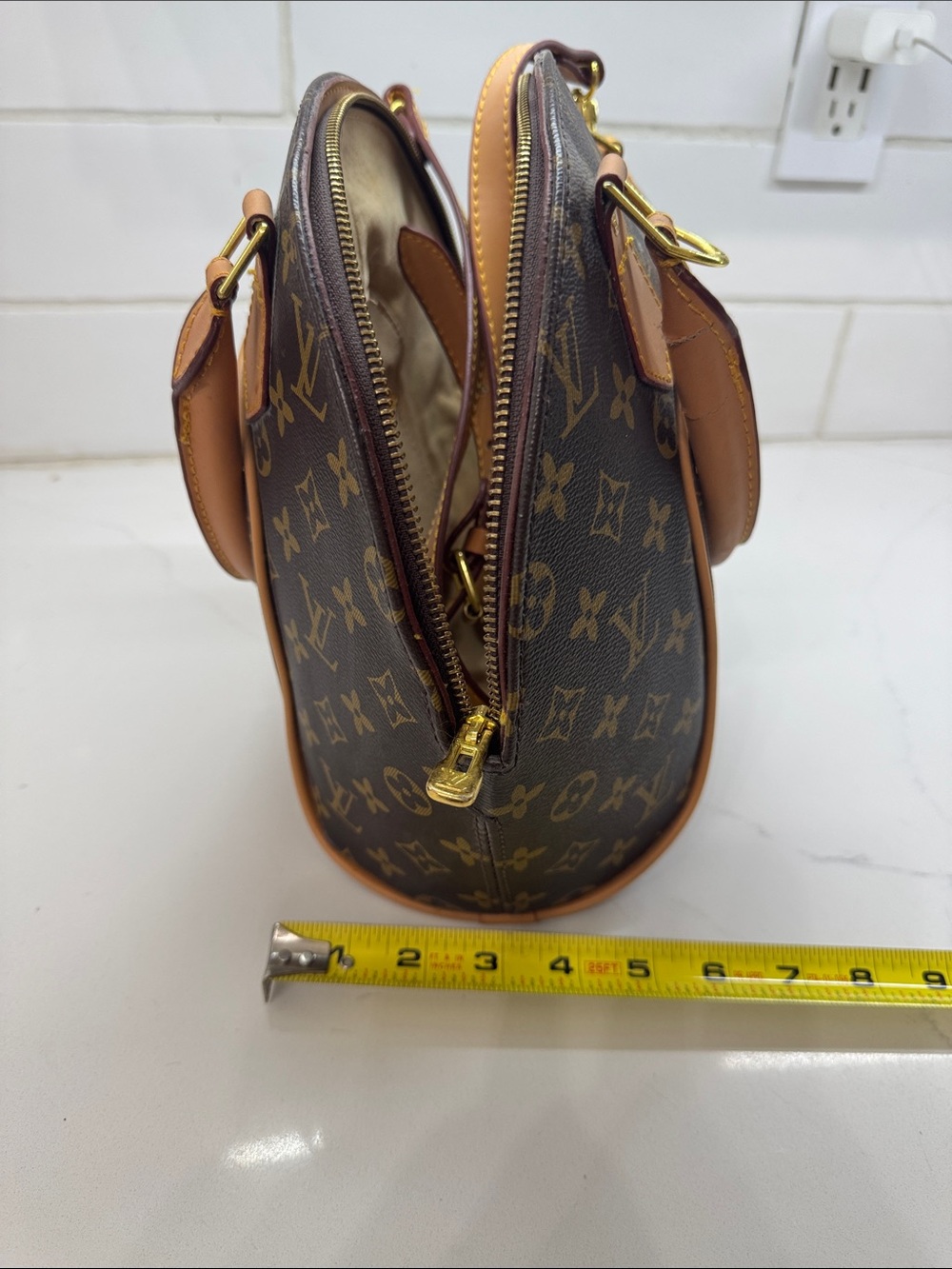Monogram Mini Top Handle Bag in Brown and Tan - Picture 2 of 4